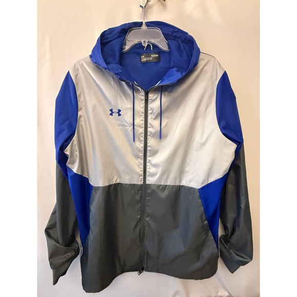 Under Armour Other - Under Armour Mens Windbreaker Jacket XLT Blue Silver Grey Hooded